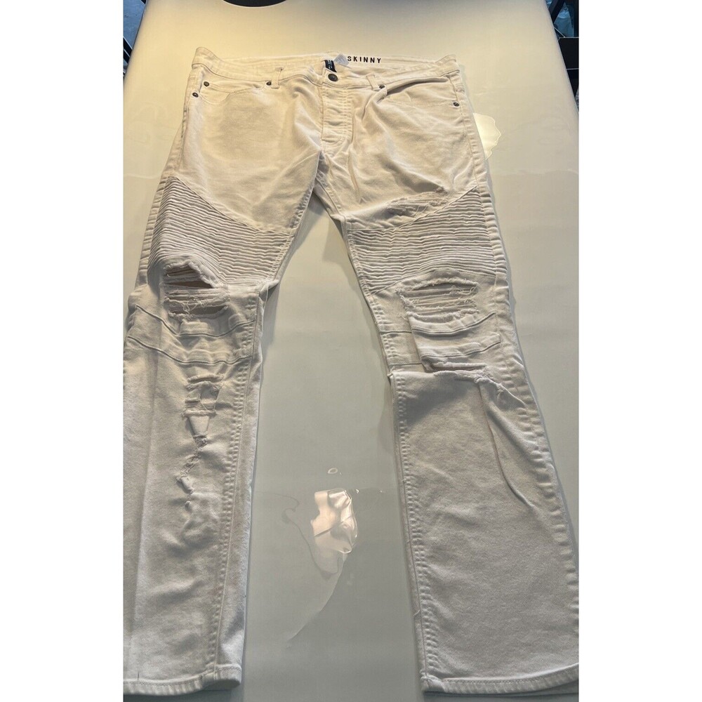VTG 36/30 H&M Divided White  Skinny Jeans Pants Men’s Y2K EUC  Distressed Rip